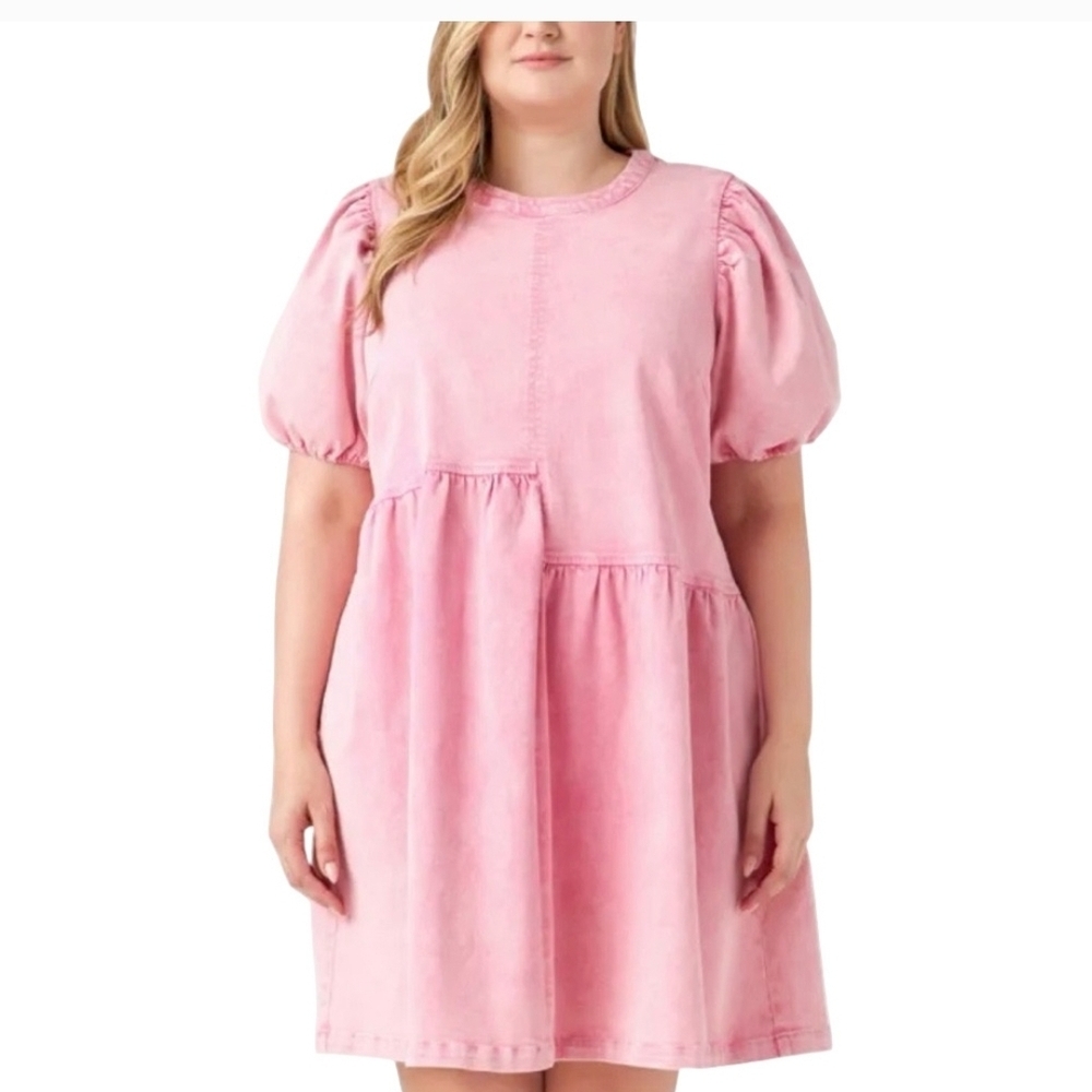 New English Factory Pink Puff Sleeve Dress